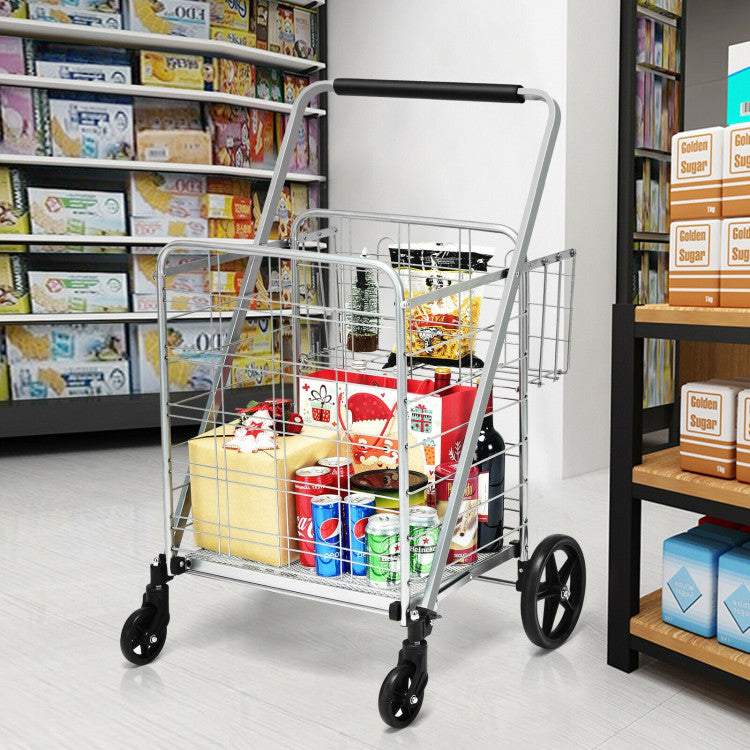 All-Purpose Folding Utility Cart – 2 Baskets + Smooth Rolling Wheels