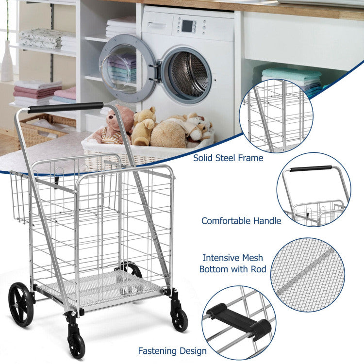 All-Purpose Folding Utility Cart – 2 Baskets + Smooth Rolling Wheels