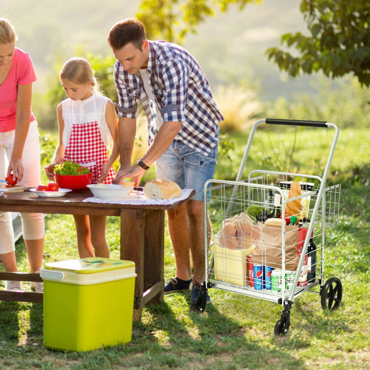 All-Purpose Folding Utility Cart – 2 Baskets + Smooth Rolling Wheels