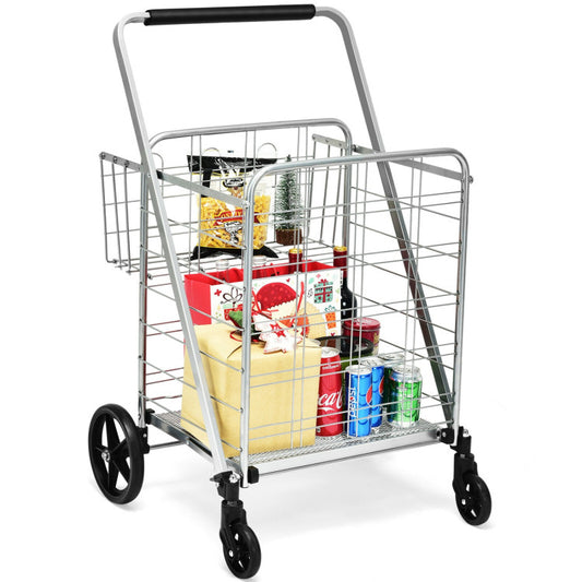 All-Purpose Folding Utility Cart – 2 Baskets + Smooth Rolling Wheels