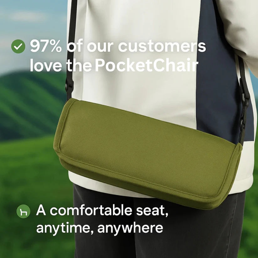 Foldable comfort for hiking, festivals, or daily waits
