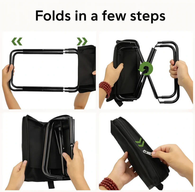 Foldable comfort for hiking, festivals, or daily waits