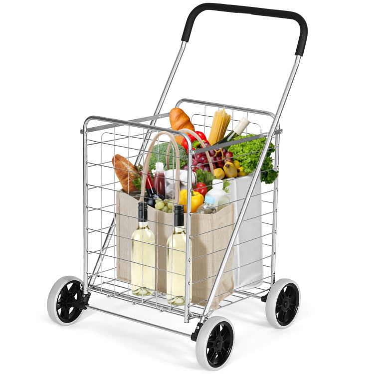 All-Purpose Folding Utility Cart – 2 Baskets + Smooth Rolling Wheels
