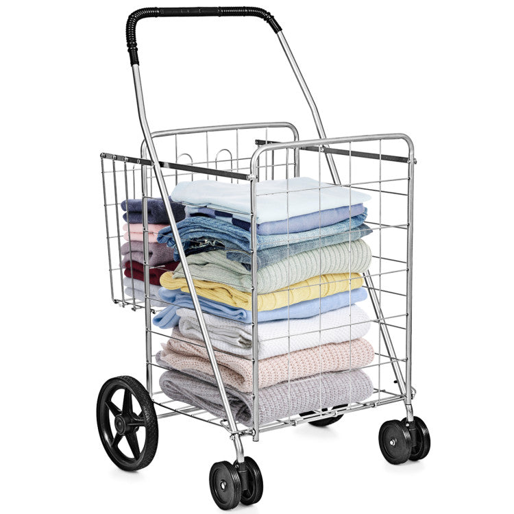 All-Purpose Folding Utility Cart – 2 Baskets + Smooth Rolling Wheels