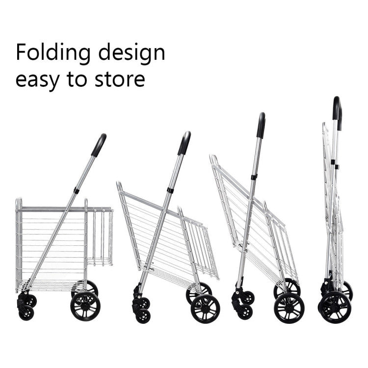 All-Purpose Folding Utility Cart – 2 Baskets + Smooth Rolling Wheels