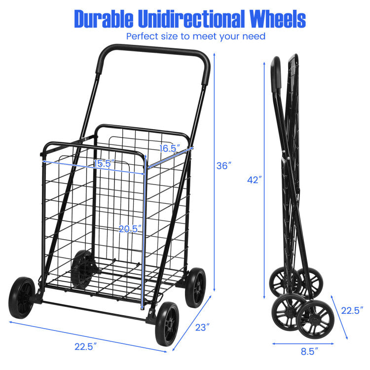 All-Purpose Folding Utility Cart – 2 Baskets + Smooth Rolling Wheels