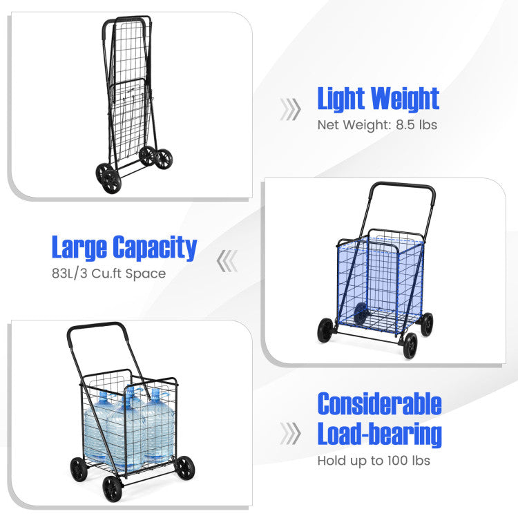All-Purpose Folding Utility Cart – 2 Baskets + Smooth Rolling Wheels