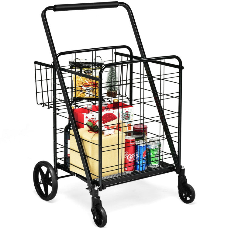 All-Purpose Folding Utility Cart – 2 Baskets + Smooth Rolling Wheels