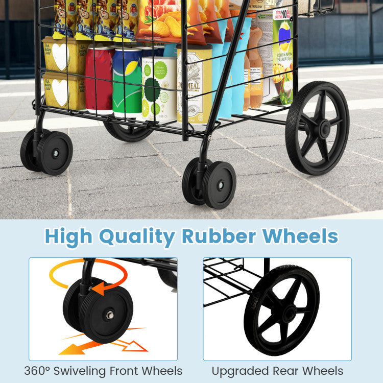 All-Purpose Folding Utility Cart – 2 Baskets + Smooth Rolling Wheels