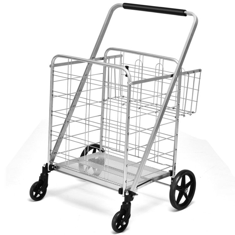 All-Purpose Folding Utility Cart – 2 Baskets + Smooth Rolling Wheels