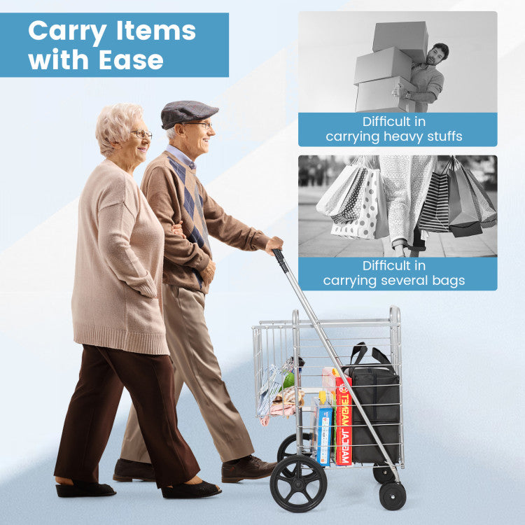 All-Purpose Folding Utility Cart – 2 Baskets + Smooth Rolling Wheels