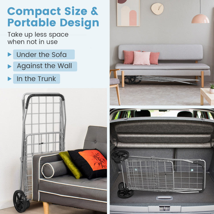 All-Purpose Folding Utility Cart – 2 Baskets + Smooth Rolling Wheels